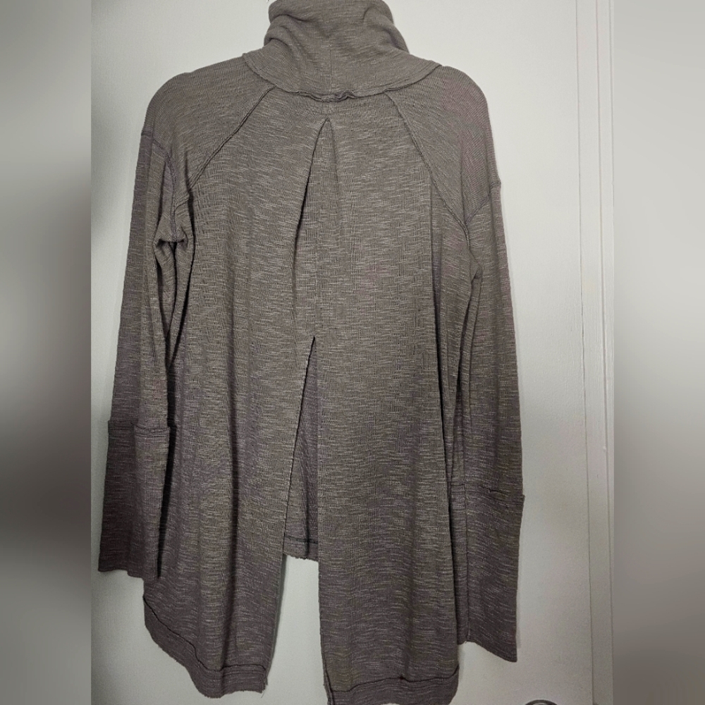 We The Free Pewter Gray High-Neck Long Sleeve Top With Slit In The Back